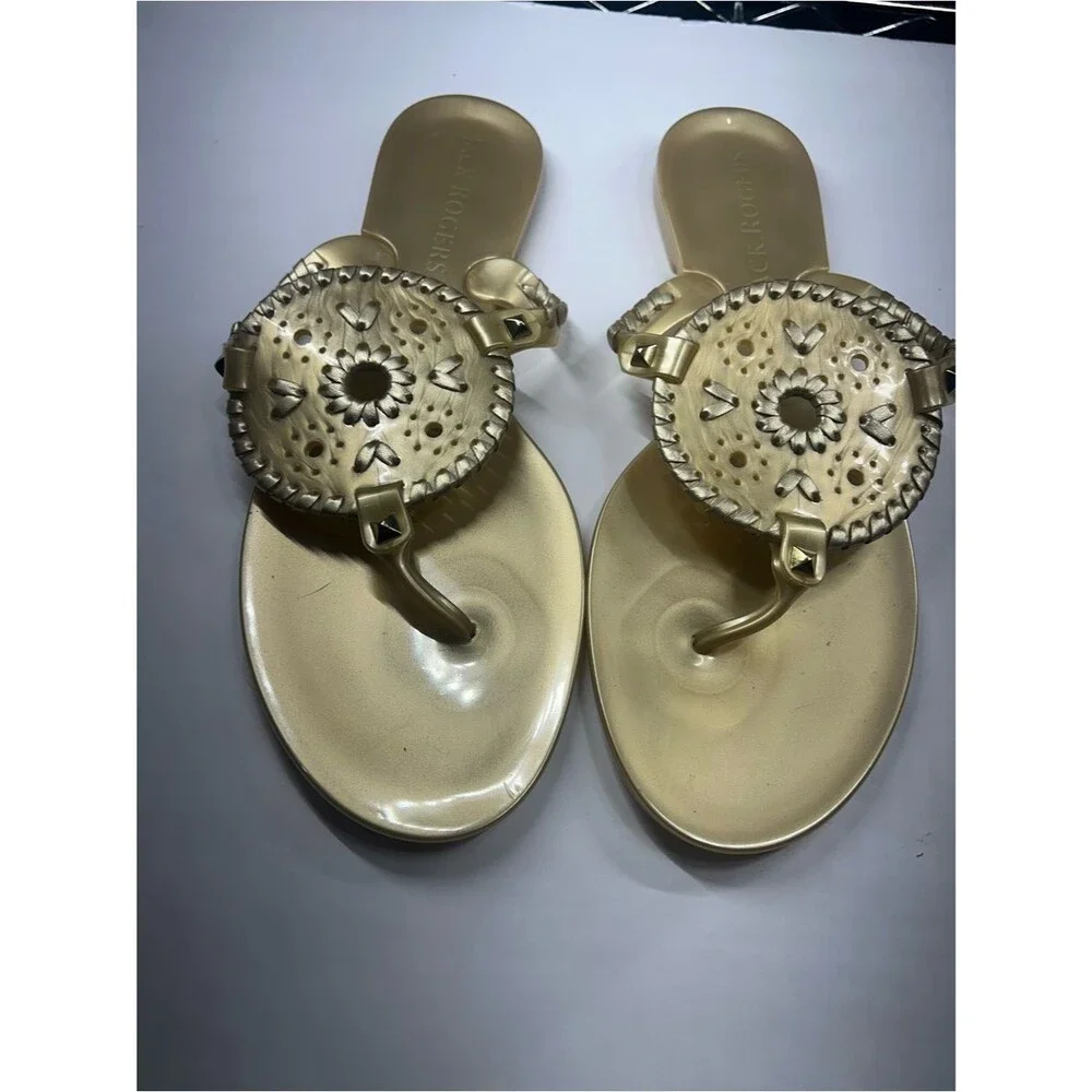 New Jack Rogers Metallic Gold Miller Sandals - 10